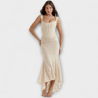 Renske - Stilvolles Maxikleid mit kunstvollem Korsett – Beige