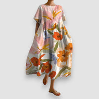 ISLA | KLEID MIT V-AUSSCHNITT UND BLUMENDRUCK – Orange