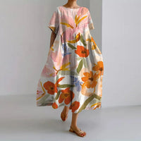 VALENTINA | Sommerliches Blumenmuster-Kleid mit schmeichelhaftem Schnitt und Bewegungsfreiheit – Orange (Fast ausverkauft)