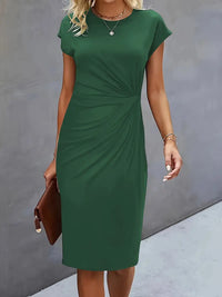 Damenkleid mit Rundhalsausschnitt – Elegantes Sommerkleid für Alltag & Besondere Anlässe – Dunkelgrün