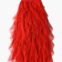 Damenrock Elegante Mehrlagige Volant Romantisches Festkleid – Rot