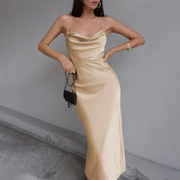 Heidi-Mode | Elegantes Cowl Neck Midi Kleid – Champagner