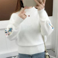 Vyrelith | Strickpullover aus dickem Kaschmir mit Blumenstickerei – Weiß