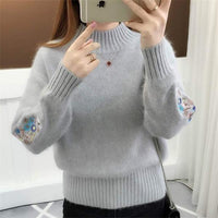 Vyrelith | Strickpullover aus dickem Kaschmir mit Blumenstickerei – Grau