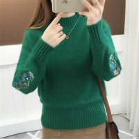 Vyrelith | Strickpullover aus dickem Kaschmir mit Blumenstickerei – Grün