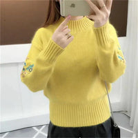 Vyrelith | Strickpullover aus dickem Kaschmir mit Blumenstickerei – Gelb