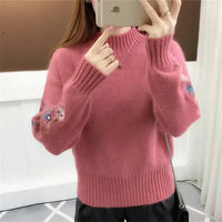 Vyrelith | Strickpullover aus dickem Kaschmir mit Blumenstickerei – Rosa