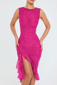Heidi-Mode | Mistress Rocks Magenta Midi-Kleid mit Rüschen – Rosa