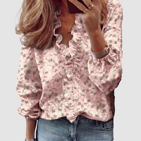 Clementine | Damen Florale Rüschen Langarmbluse – Rosa