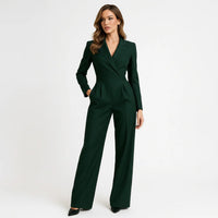 Bettina | Damen Eleganter Jumpsuit V-Ausschnitt Weite Beine – Jumpsuit Elegant 2026 – Grün