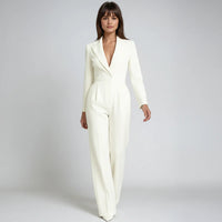 Bettina | Damen Eleganter Jumpsuit V-Ausschnitt Weite Beine – Jumpsuit Elegant 2026 – Weiß