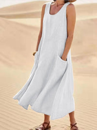 Jane -  Fließendes, luftiges Kleid – Beige Weiß