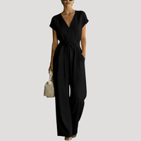 Cordova | Damen V-Ausschnitt Wide Leg Jumpsuit – Schwarz
