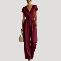 Cordova | Damen V-Ausschnitt Wide Leg Jumpsuit – Burgunder