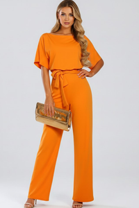 Cordula | Damen Rundhals Jumpsuit mit weiten Beinen – Orange