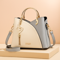 Elegante Damen-Schultertasche aus stilvollem Leder – Grau/Weiß