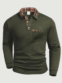 Crispin | Herren Langarm Poloshirt mit Karokragen – Oliv