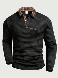 Crispin | Herren Langarm Poloshirt mit Karokragen – Schwarz
