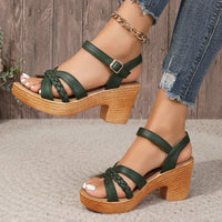 Gwendolyn | Damen Riemchensandalen Geflochtene Details – Grün