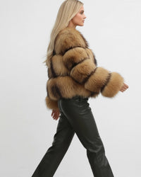 Oversized kurzer Mantel aus Webpelz mit voluminösen Ärmeln für Damen – Braun