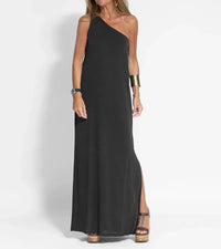Natalie - Schickes One-Shoulder Maxikleid für Frauen – Schwarz