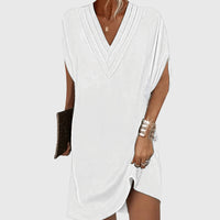 Nicole | Damen Minikleid V-Ausschnitt Locker Casual Sommer Feminin – Weiß