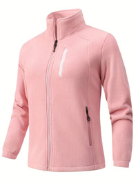 Fleecejacke Damen Mit Stehkragen | Reißverschluss Sportjacke Outdoor – Rosa
