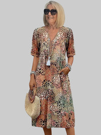 Marisse - Soft-Touch-Midikleid mit Blumenprint – Sandbeige