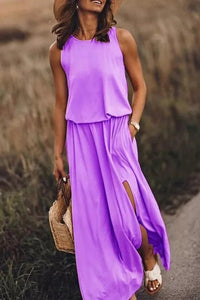 Lina | Fließendes Maxikleid mit Schlitz für mühelose Eleganz – Lila