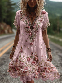 Giselda - blumenbesticktes Kleid – Rosa