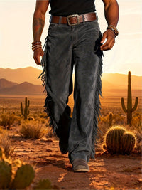 Altan – Lässige Retro Westernhose Mit Fransen – Grau