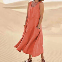 Martha | Elegantes und bequemes Leinenkleid für Frauen – Orange