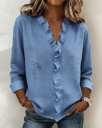 Lina | Zeitlose Damenbluse mit Volantdetails – Blau