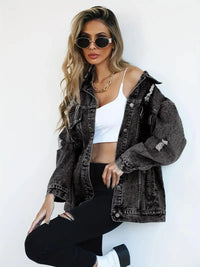 | Oversized Jeansjacke für Damen – Dunkelgrau