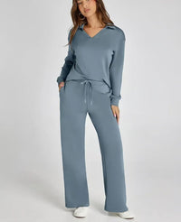 Grace - 2-teiliges Casual Set – Staubiges Blau
