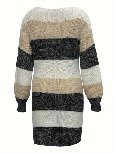 Leyrisa | Block Strickkleid mit Flausch-Effekt