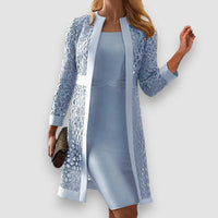 Lucy | Zweiteiliges Spitzen-Strickjacken-Kleid – Blau