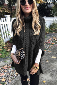 Lasilira | Khaki Cape-Pullover mit Hohem Kragen – Schwarz
