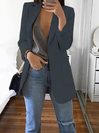 Heidi-Mode | Eleganter Einfarbiger Business-Blazer Mit Offener Vorderseite - Ideal Für Alle Jahreszeiten – Grau