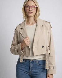 Klassischer kurzer Trenchcoat für Damen mit zweireihigem Design – Beige