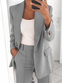 Sommerlicher Hosenanzug für Damen - Leichter Zweiteiler mit Blazer und Stoffhose – Grau