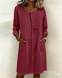 Taryn - Langarm-Shiftkleid mit Softtouch – Burgunder