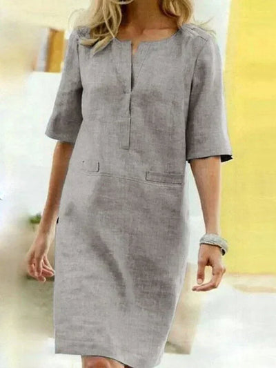 Heidi-Mode | Damen Kurzarm Baumwolle und Leinen Kleid