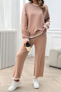 WANDA - STRICKPULLOVER-SET MIT HOSE – Rosa