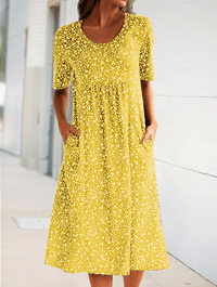 XANDRA - MIDI-KLEID MIT KURZEN ÄRMELN – Gelb