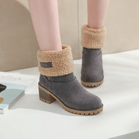 Winterschuhe Damen | Slip-On Stiefel Mit Blockabsatz – Grau