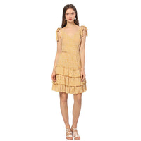 Rina - Französisches Blumenkleid mit V-Ausschnitt – Gelb
