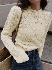 Dreilea | Luxuriöser Strickpullover mit Spitzendetail, gemütliche Eleganz mit langen Ärmeln – Aprikose