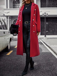 Liaquen | Modebewusster Trenchcoat mit Gürtel und Pelzbesatz – Rot