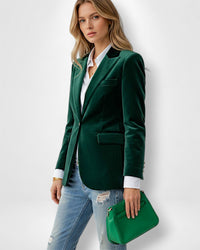 Jackenblazer aus weich schimmerndem Stoff und Ein-Knopf-Verschluss für Damen – Grün